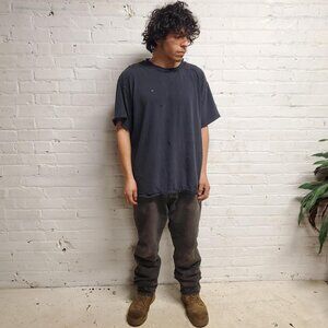 mens oversized faded black worn in Distressed & repaired Tee / T-shirt size 2XL